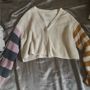 Colorful Striped Sleeve Women's Sweater